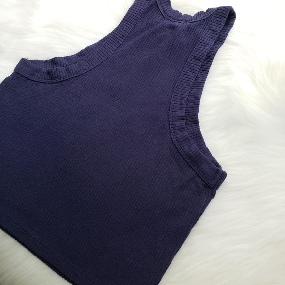 Garage Navy Blue Rib Sport Neck Cropped Tank - Picture 3 of 8